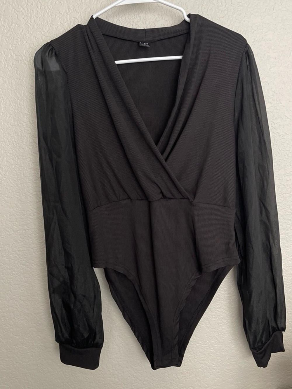 SHEIN Black Surplice Long Sleeve Bodysuit